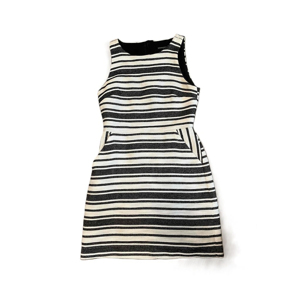 Banana Republic Mini Striped Open Back Side Zip Dress 0P